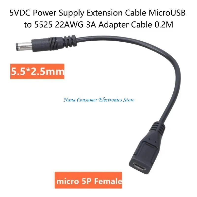 G7NE 0.2M 3A Micro USB 2.0 Female to 5.5x2.5mm Male Power To 5.5x2.5mm Power Connector Cable Adapter 5V