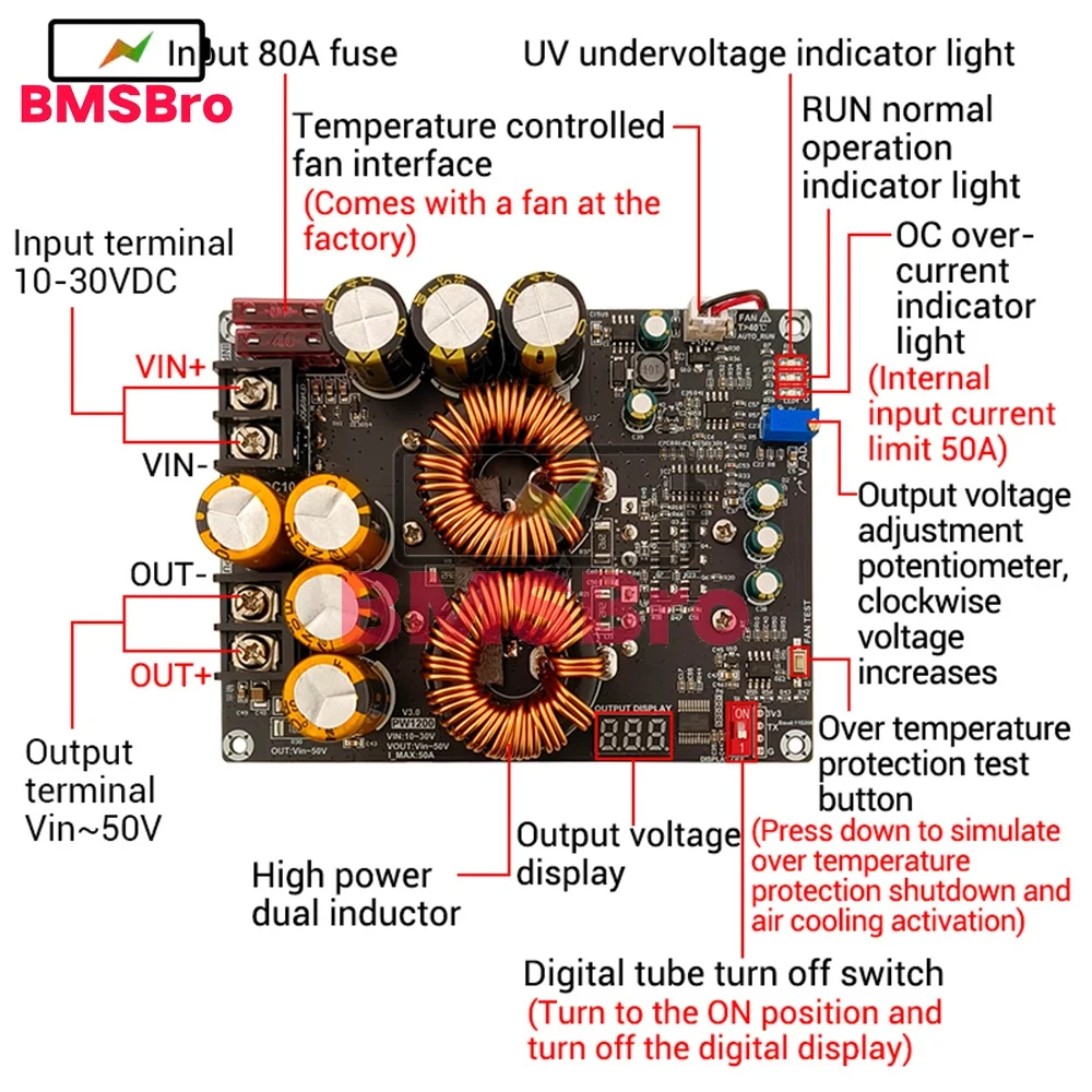 50A 1200W DC-DC повышающий источник питания для платы усилителя мощности Макс. 1500W регулятор напряжения силовой трансформатор со светодиодным вольтметром 50A 1200W DC-DC повышающий источник питания для платы усилителя мощности Макс. 1500W регулятор напряжения силовой трансформатор со светодиодным вольтметром