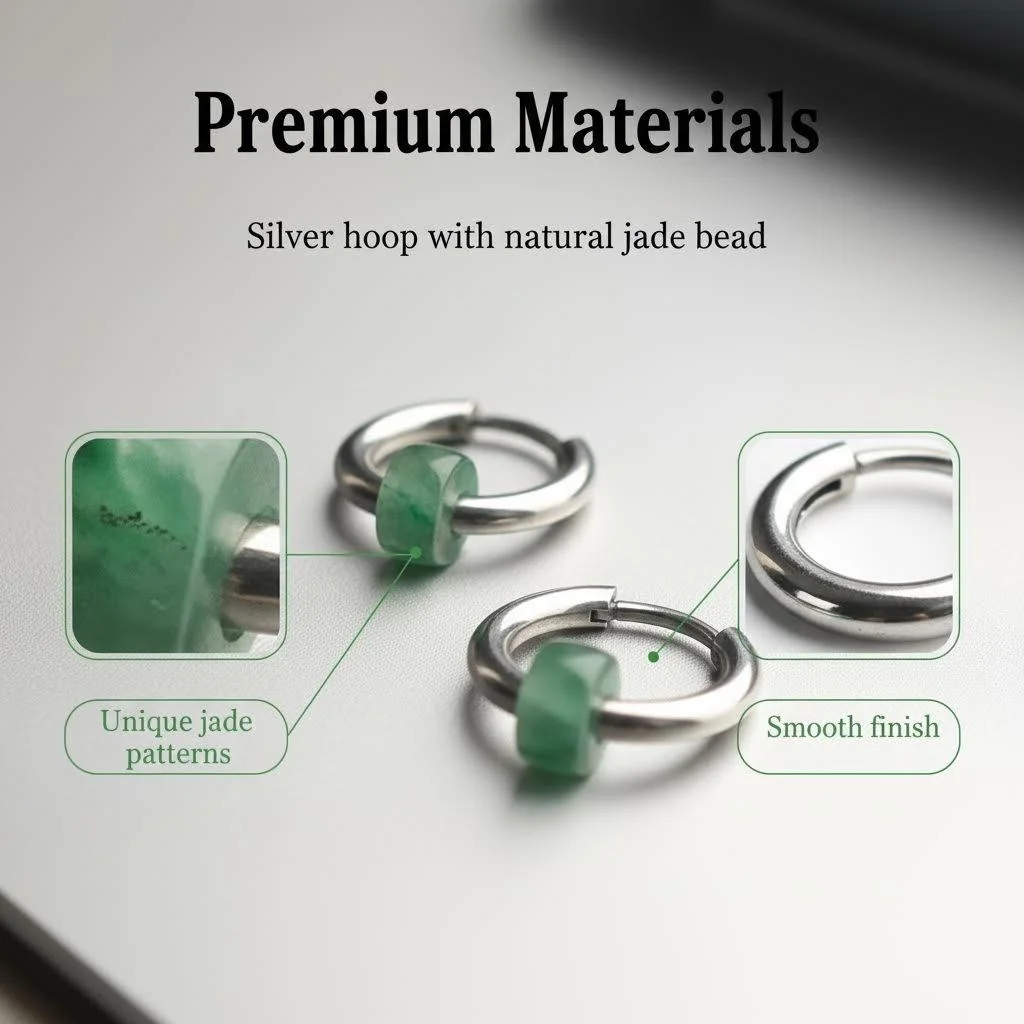 

ANNIE WU Natural Jade Hoop Earrings with Exquisite Gift Box | Minimalist Silver Huggie Earrings | Dainty Lightweight Jewelry for