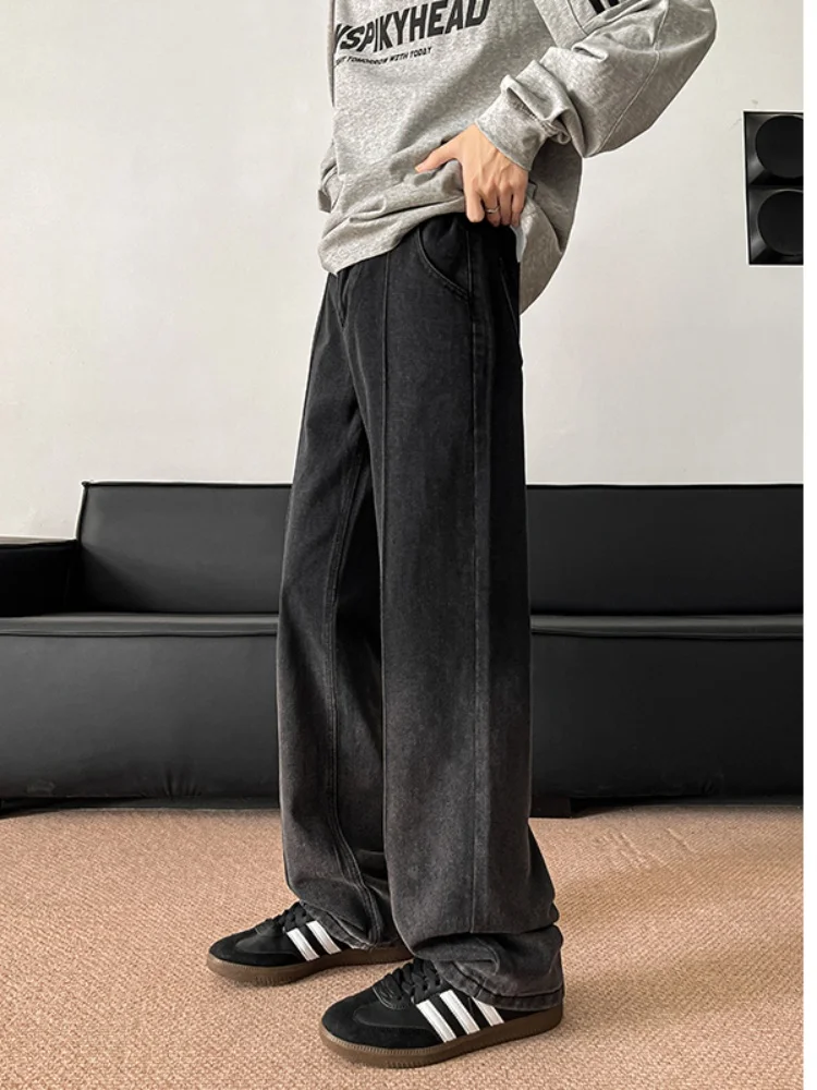 

adient Color Men's Jeans High Waist Straight Leg Vintage Waed Dyeing Proc Long Pants Autumn Trend Brand Cleanfit
