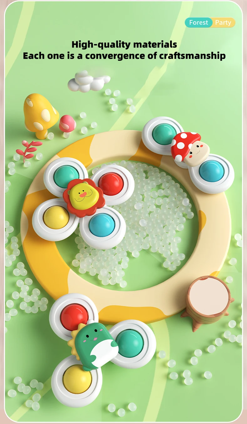 3PC Set Saugnapf Spinning Cartoon Tier Spinner Spielzeug Für Kinder Fenster Hohe Stuhl Tablett Bad Tisch Reise für kinder Geschenk – Detail 8