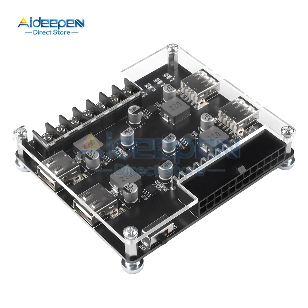 24 Pins 4 Usb Atx Voeding Breakout Board En Acryl Case Kit Module Adapter Power Connector Ondersteuning 12V 5V 3.3V