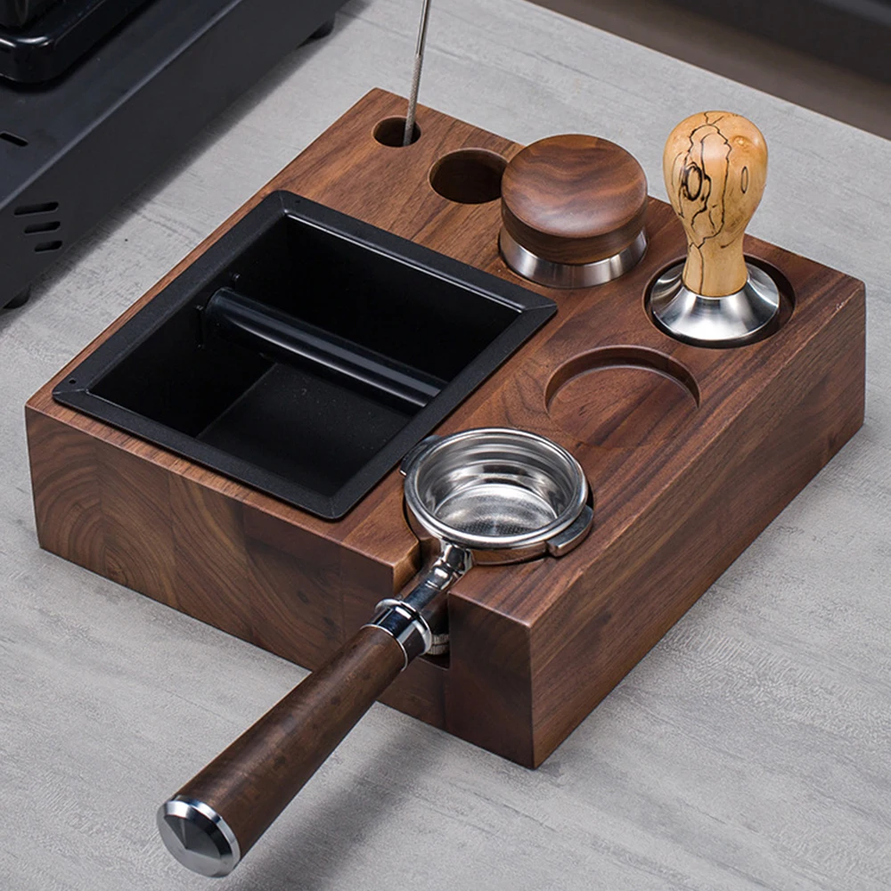 51/54/58mm Coffee Tamper Station Stand Coffee Knock Box Wooden Support Base Protafilter Holder Distributor Mat Barista Tools
