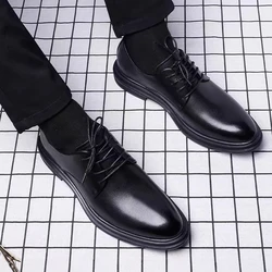 Business Dress Leather Shoes For Men Summer Breathable Genuine Leather Wedding Groom Wedding Soft Sole British Soft Leather