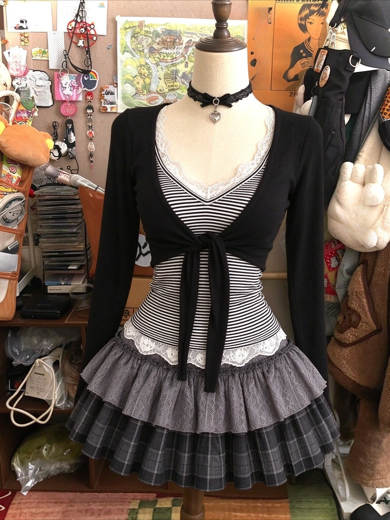 American Retro Y2K Skirt Suit Outfit Lace Collar Tie Cami Top Pleated Mini Skirt Harajuku Kawaii Casual Cottage Streetwear Set
