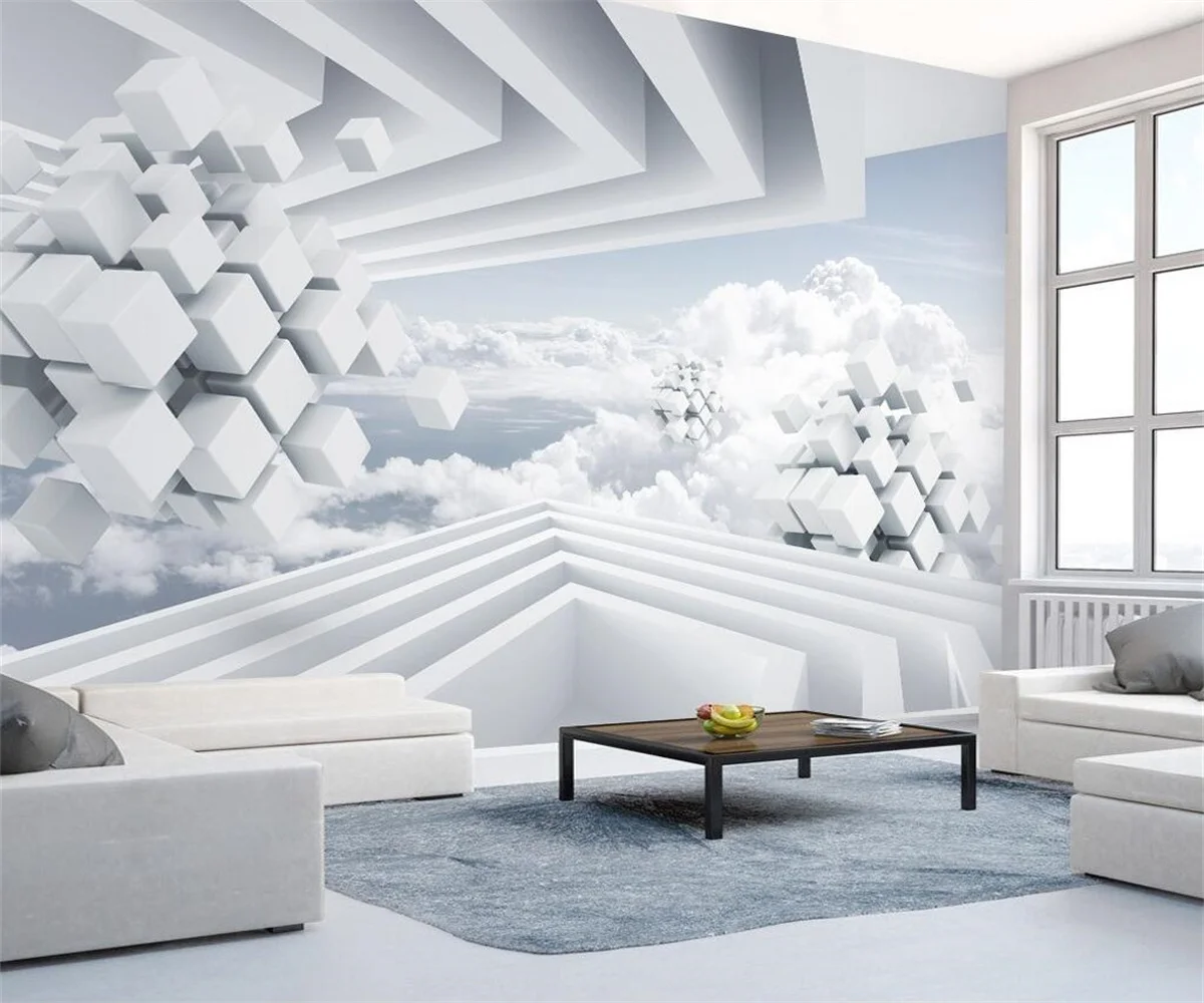 

Custom wallpaper creative 3d large mural abstract space blue sky white clouds background wall wallpaper 3d Papel de parede