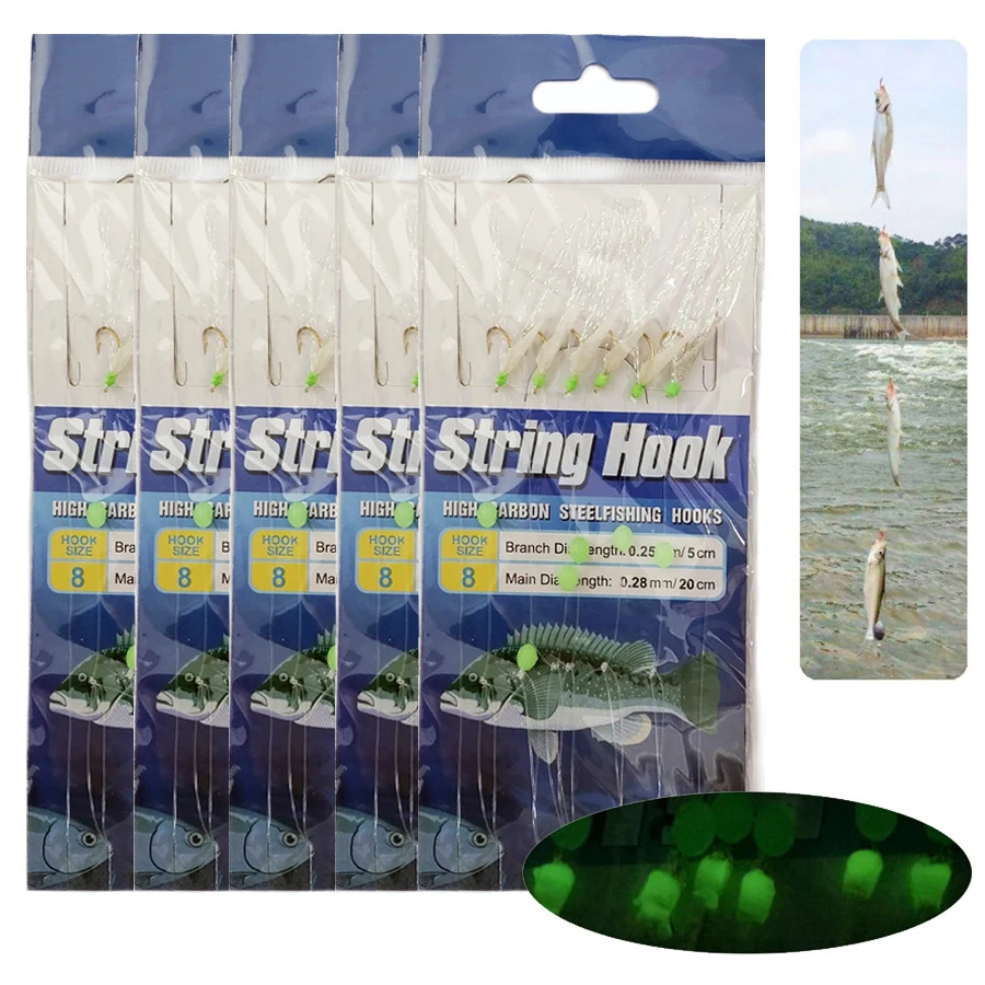 5Packs/lot Fishing Sabiki Sea Fish Skin Baits Rigs 6Rigs/Pack Fishing Lures 8# String Hook For Freshwater