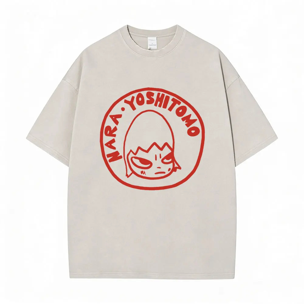 Funny Yoshitomo Nara Vintage Washed T-shirt Men Women Casual Cotton T Shirt Male Fashion Oversized Short Sleeve Tops Streetwear