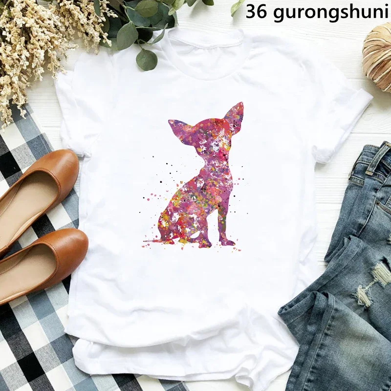 Watercolor Chihuahua Dog Lover Print T-Shirt Women Harajuku Shirt Golden Retriever Tshirt Femme Summer Fashion T Shirt Female