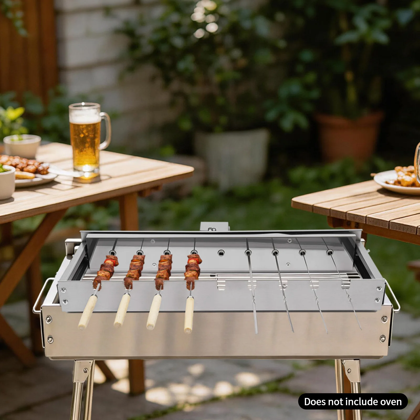 Adjustable Width Electric Rotating Skewer Rack, 430 Stainless Steel Automatic BBQ Turner with 5V USB Motor, 9 Skewers for Charcoal Gas Electric Grills
