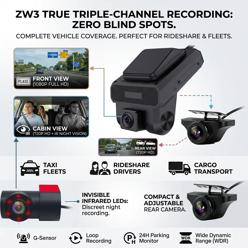 3 Cameras 4G LTE Dash Cam GPS Surveillance Full HD 1080P Car Video Recorder Night Vision 24 hour Remote  DVR WiFi Hotspot