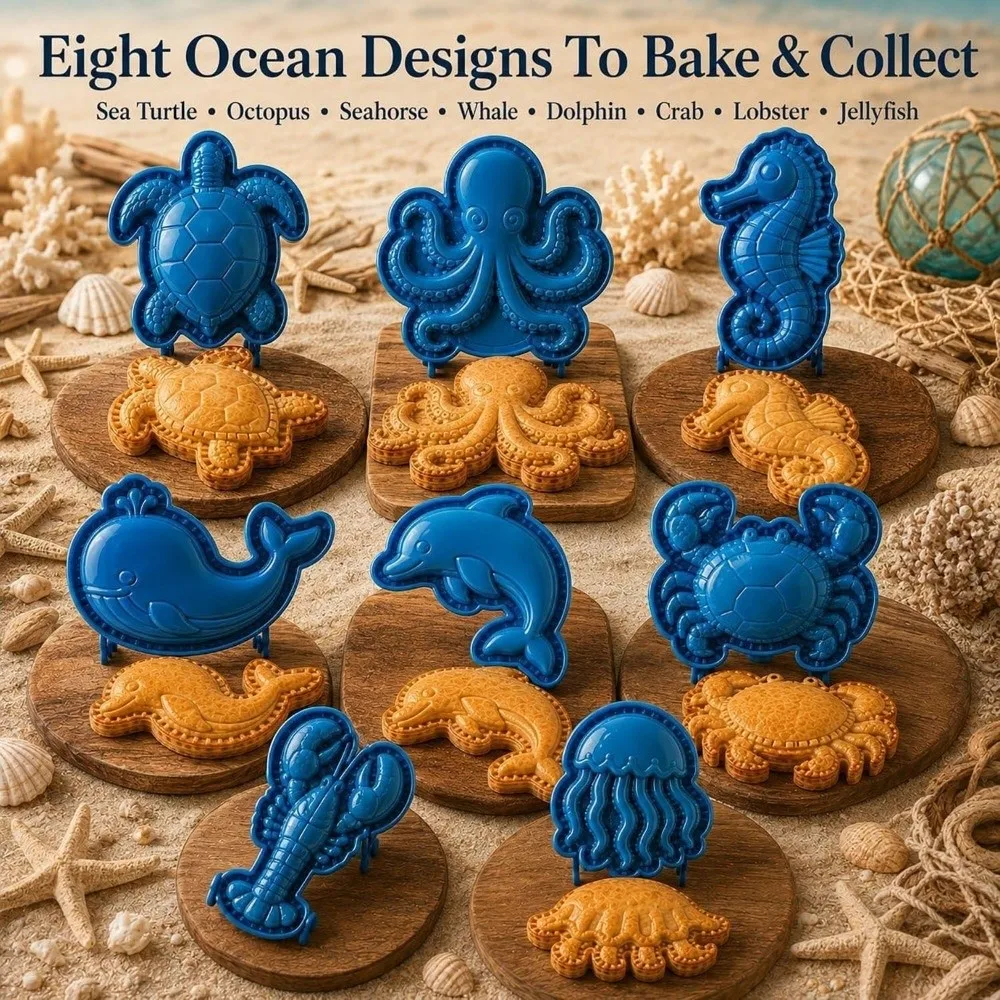 Sea Life Ocean Filled Pie Press Collection Lobster Jellyfish Turtle Dolphin Crab Party Pastry Baking Molds Food-Grade Plastic