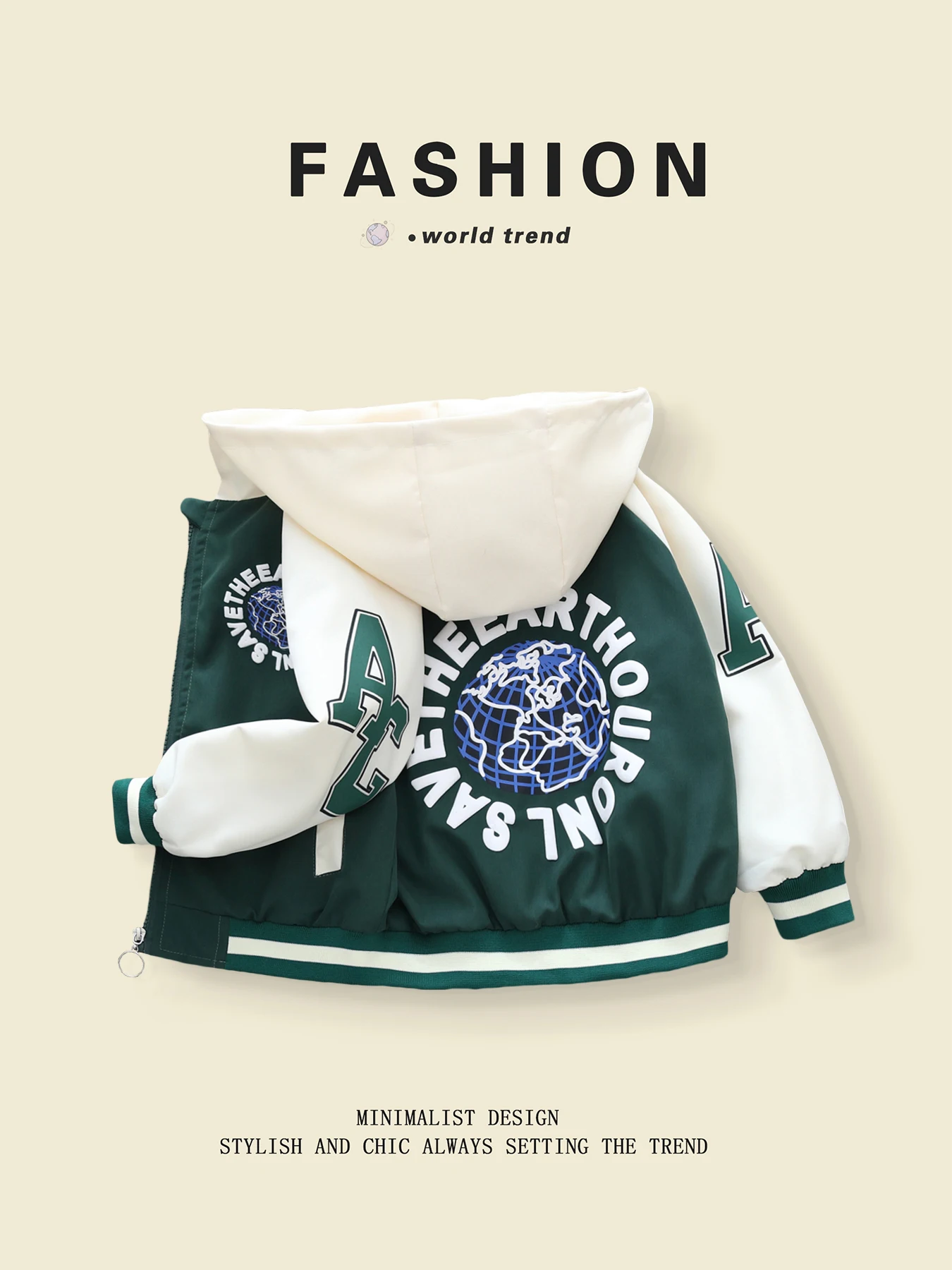 Color - Abrigos de béisbol con capucha bloqueados para niños (3 - 10 años) en moda primavera - estilo otoño