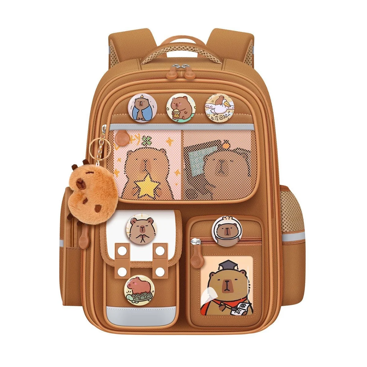 Capybara Water-Proof Backpack - Large Multi-Compartment with Lumbar Support Belt Cute Orthopedic School Bag for Teens Girls Boys