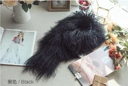 Women Real Mongolia Lamb Fur Scarf Winter Warm Neckerchief Handmade Fluffy Soft Black Grey Pink