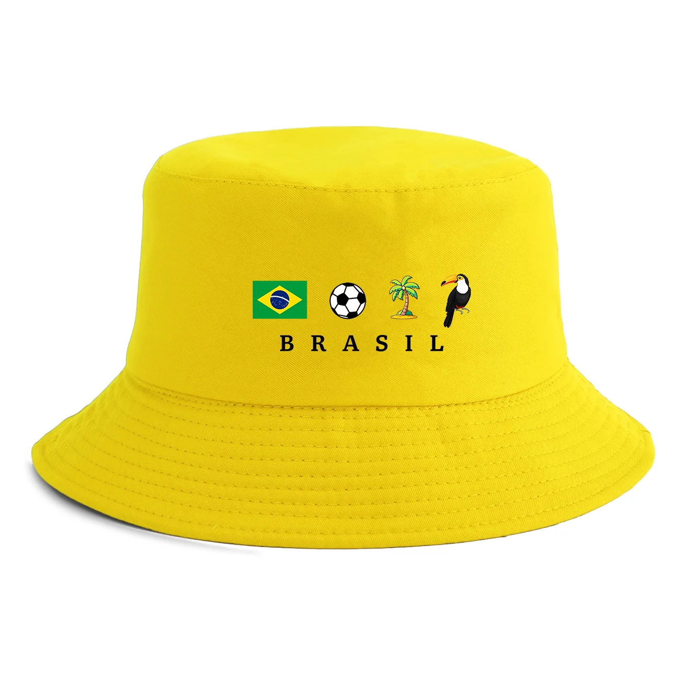 Unisex Brasil Flag Soccer Print Bucket Hat Reversible Retro Fisherman Cap Available in Multiple Retro Colors Outdoor Sun Hat