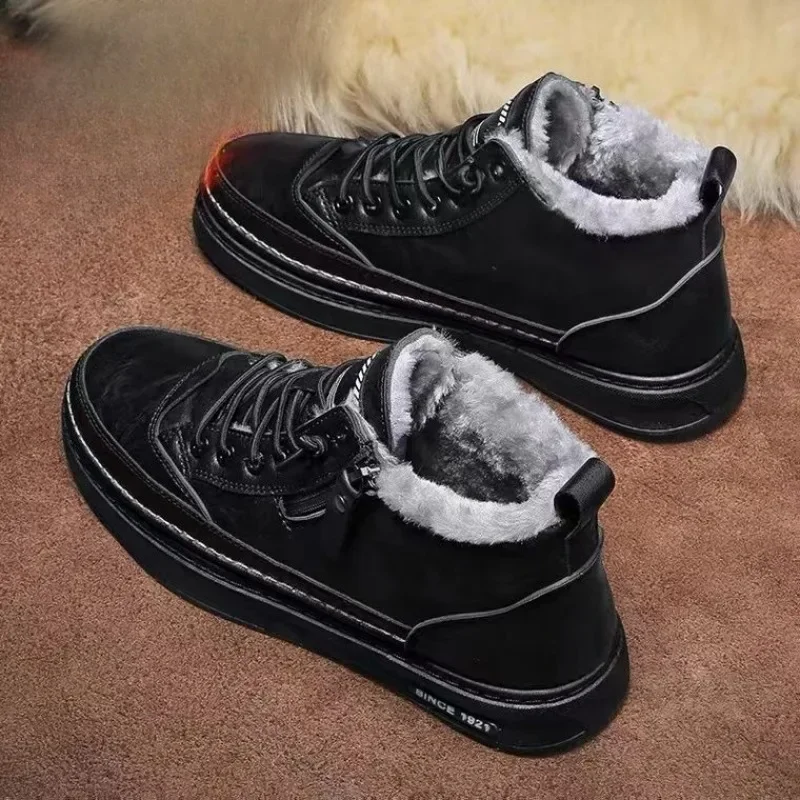 

Warm Cold Proof Lace Up Men's Snow Boots High Top Brands Thick Plush Anti Slip Work Fleece Original Deals Fur Male Winter Shoes