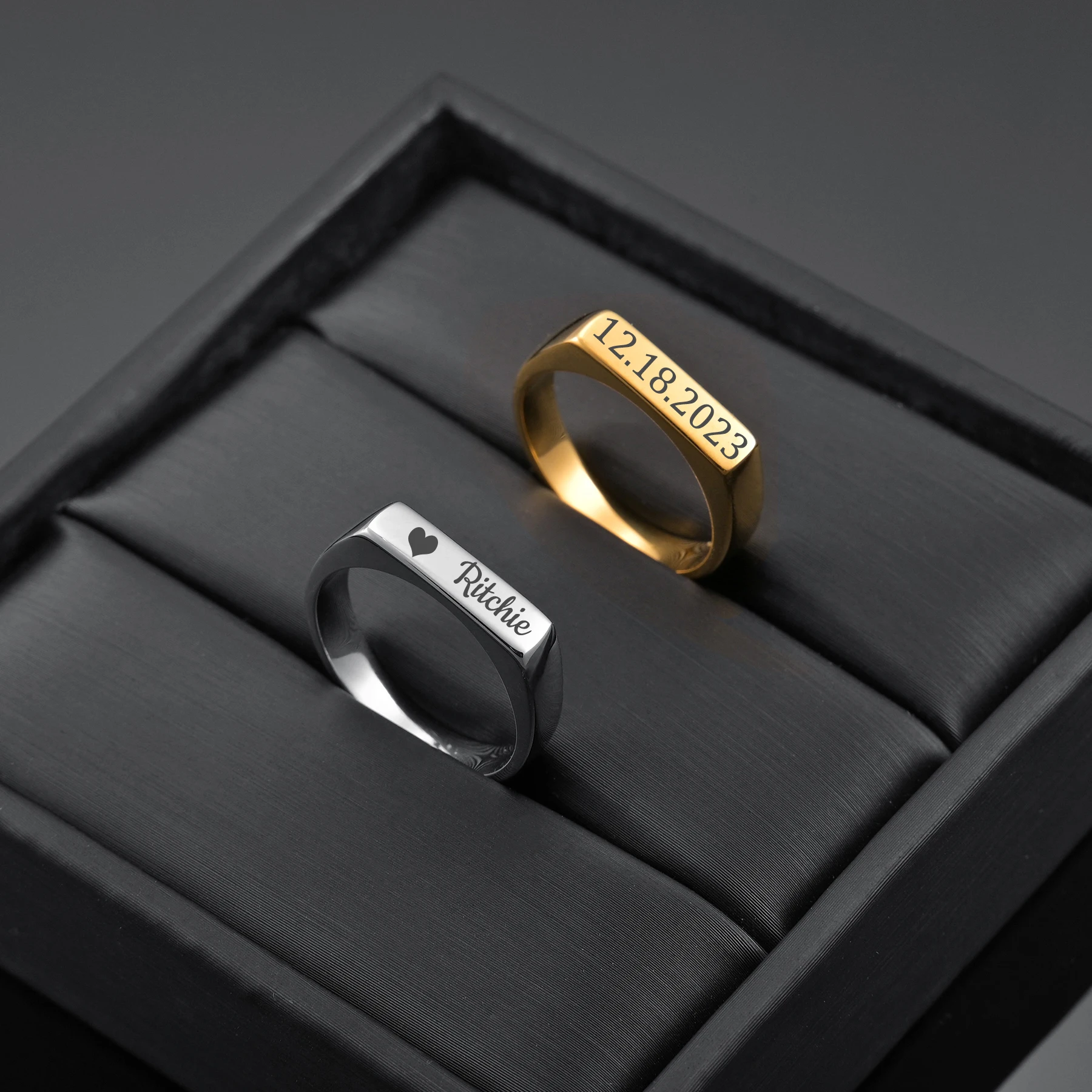 

Custom Engraving Name Date Stainless Steel Rings for Women Jewelry Personalized Men Ring Romantic Couple Dating Engagement Gift