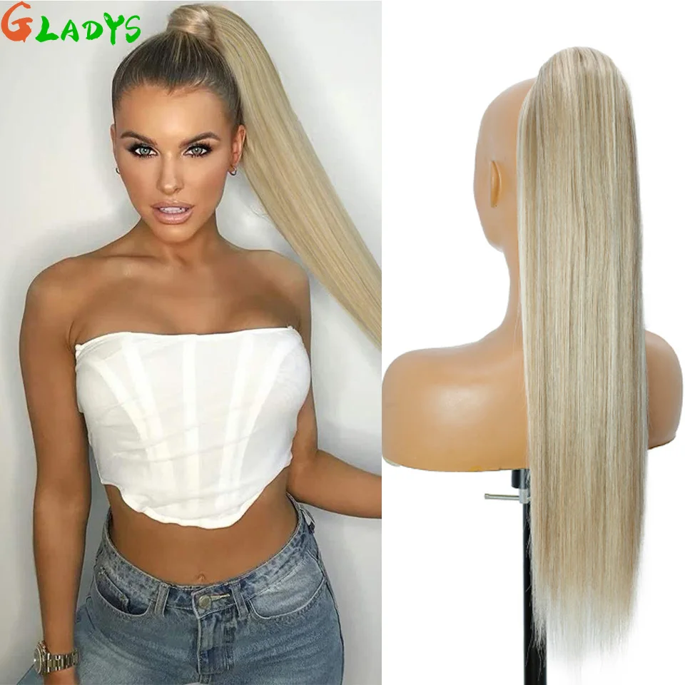 Blonde Color Drawstring Ponytail Extensions Synthetic Hair Ponytail Extensions 70cm Long Straight Daily Life Ponytail Extensions