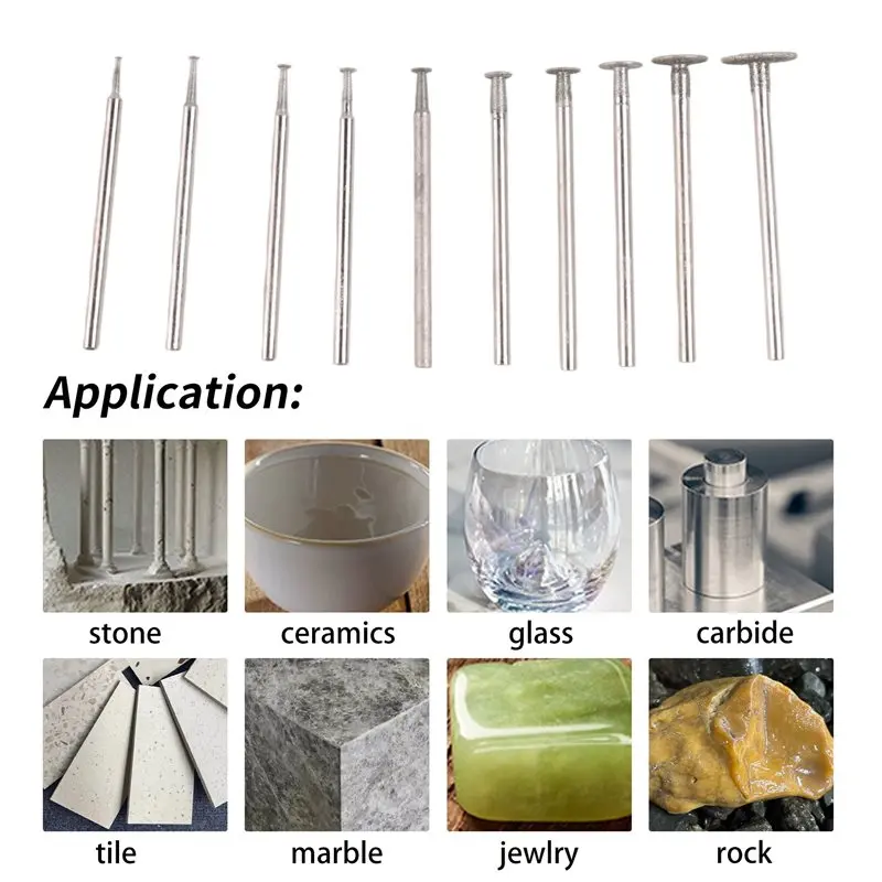 HRBAJ-10Pcs T Shape Diamond Burr - 3/32Inch Shank Mini Channel Cutting Burs Diamond Mounted Stone Carving Bits