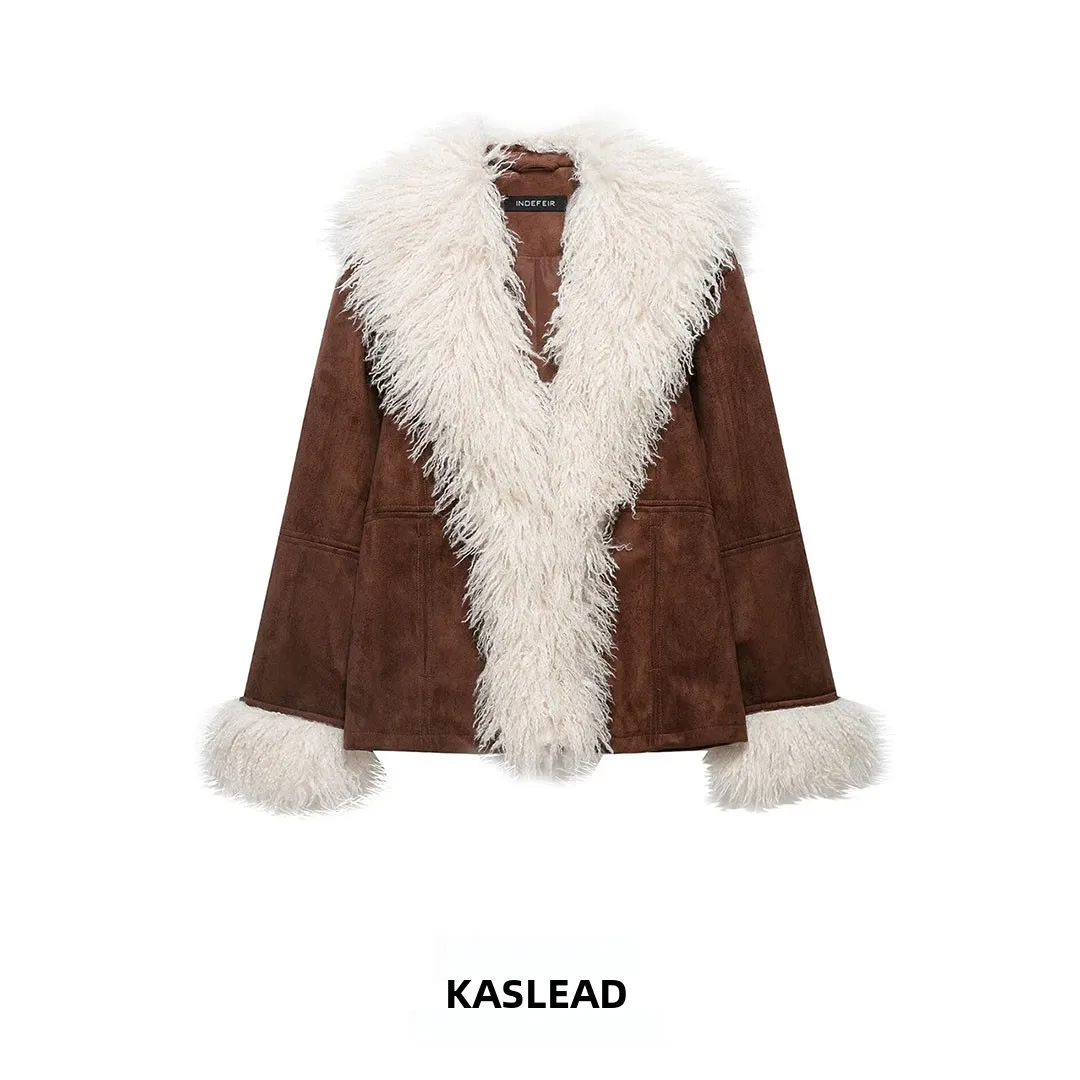 KASLEAD New Women's Faux Fur Effect Jacket Coat 8372321 Standard Fit Long Sleeve Short Length No Hat Autumn Fashion Ladies' Wear