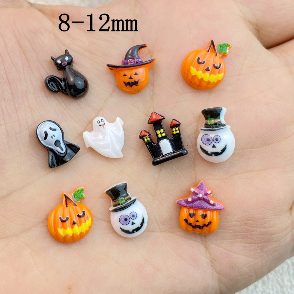 50Pcs Cute Resin Mini Cartoon holy halloween cat, ghost series Flat Back Manicure Parts Embellishments For Hair Bows Accessories