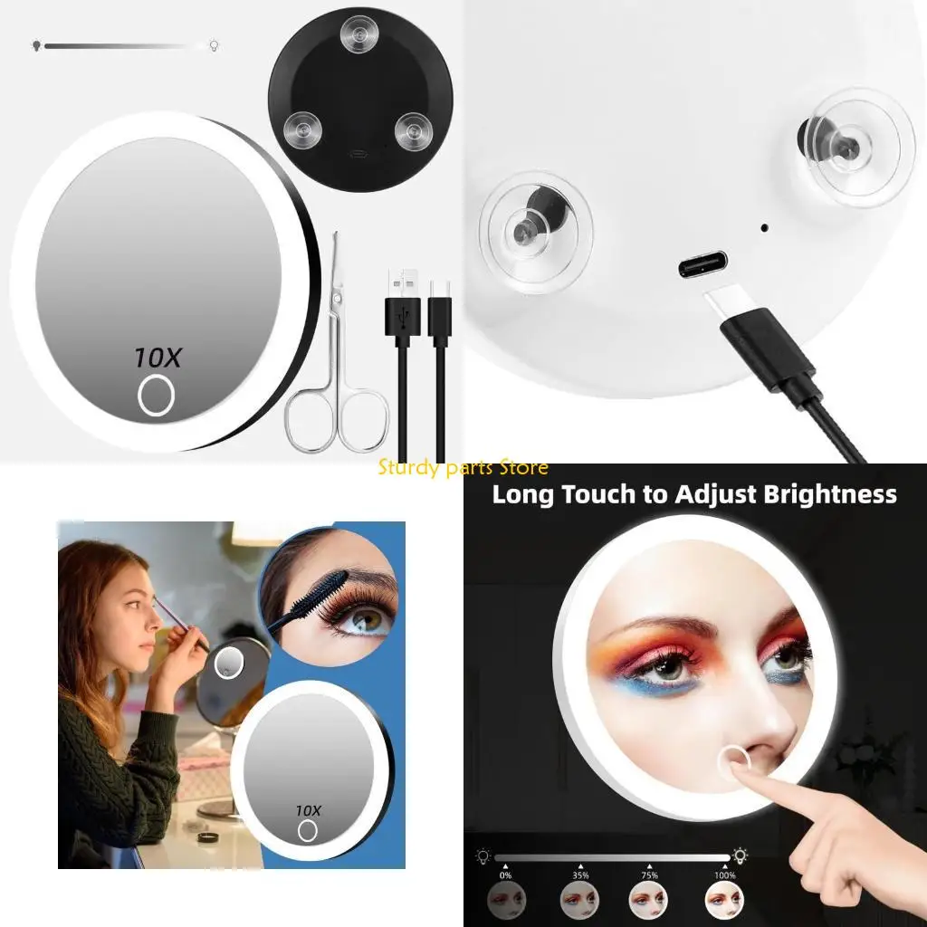 

97QC Мощное увеличительное зеркало на присоске Портативное косметическое зеркало с подсветкой Перезаряжаемое косметическое с