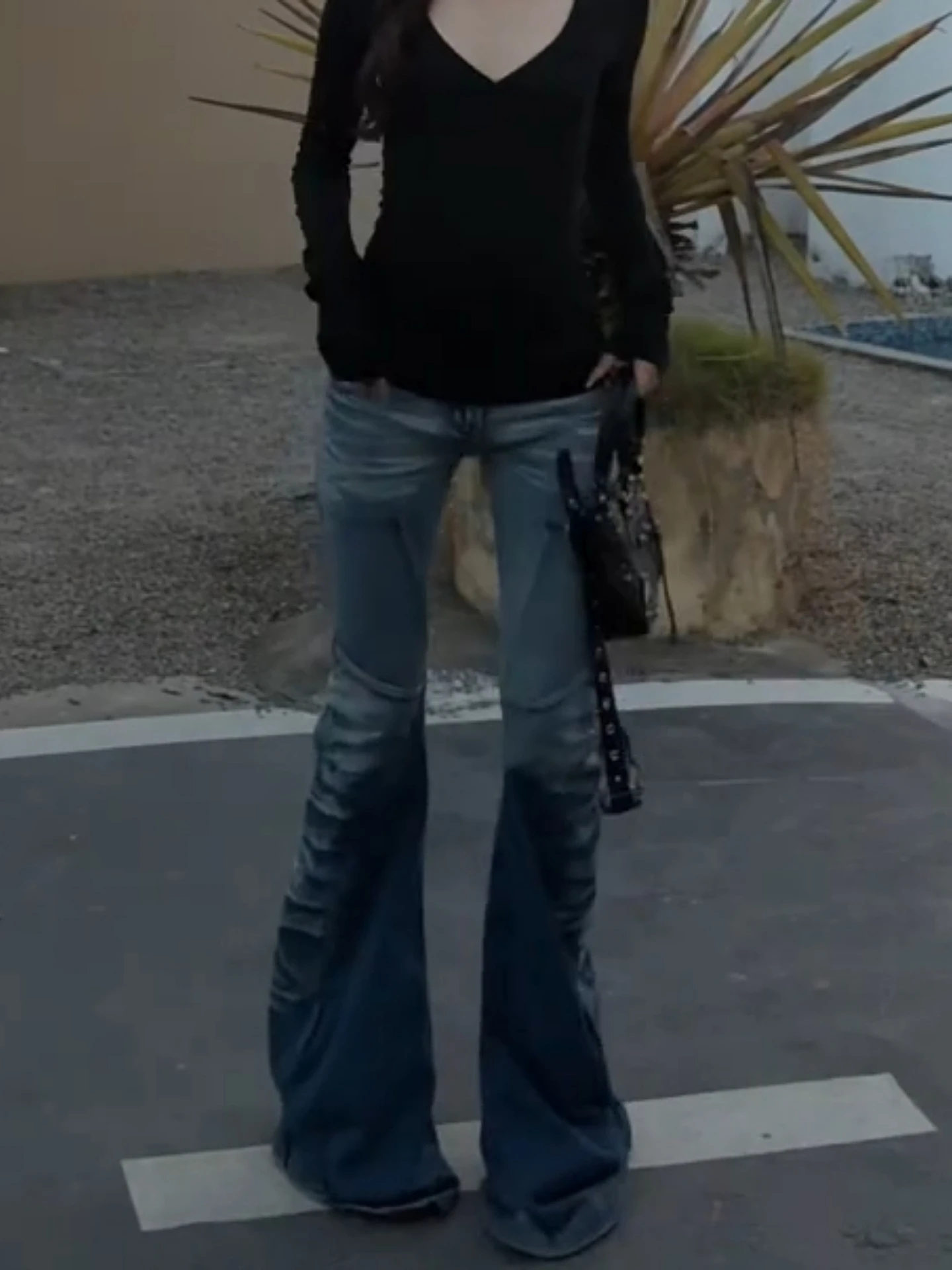 

Street Style High Waist Bell Bottom Denim Jeans Women's Retro Washed Slimming Casual Long Pants American Vibe plus Size