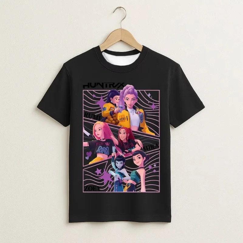 2025 شعبية KPop شيطان الصيادين ثلاثية الأبعاد مطبوعة Harajuku موضة الكرتون نمط فضفاض وتنفس التجفيف السريع الجولة الرقبة #2