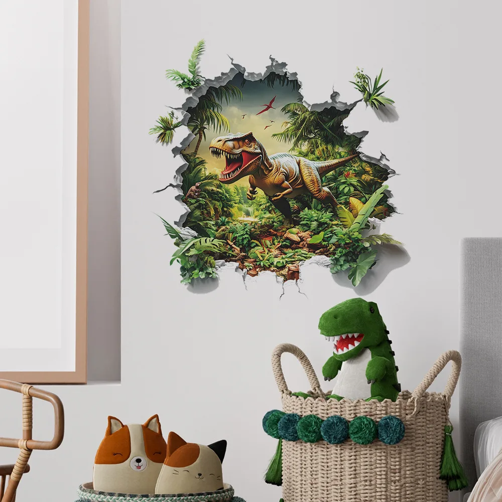 Creative Wall Breaking Dinosaur Wall Stickers Kids Room Background Decor Removable Mural Bedroom Decoration Self-adhesive Decals