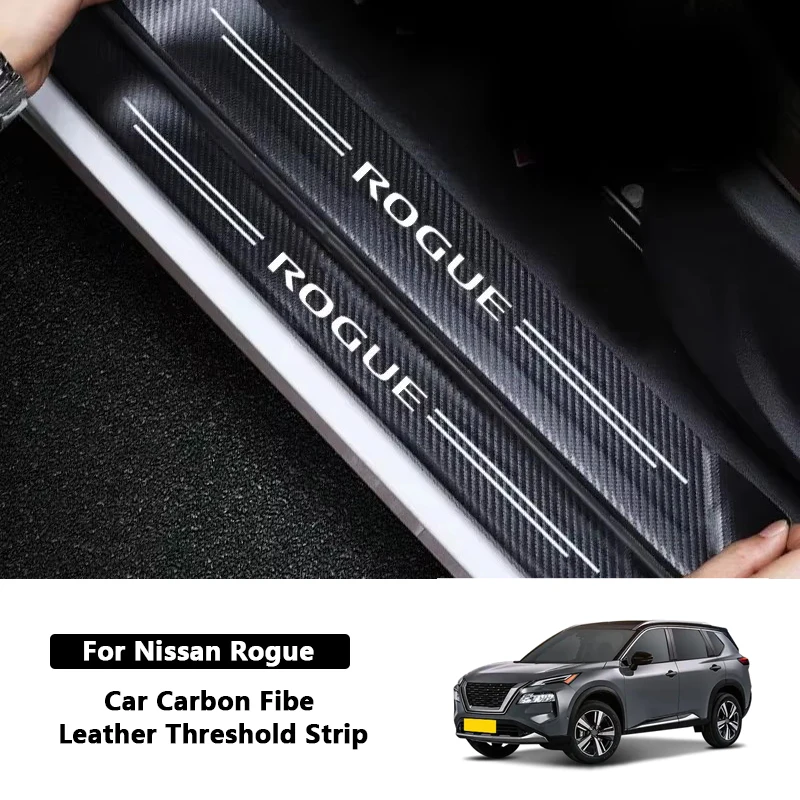 

4/5Pcs Carbon Fiber Car Door Threshold Tape Sill Protective Stickers Decal For Nissan Rogue Logo Rear Trunk Bumper Trim Stickers