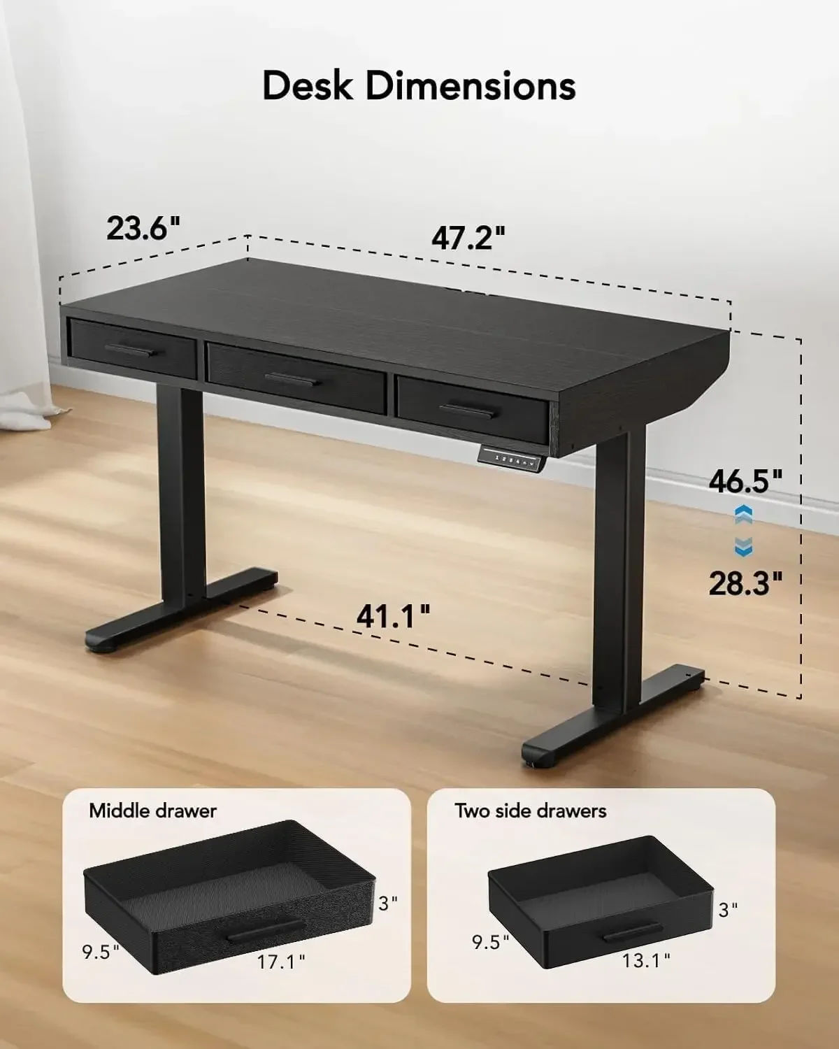 Adjustable Sit Stand Desk With Drawers C Clamp Mount 48 X 24 Inch Height Sit Stand Desk Home Office Desk 4 Custom Height Setting