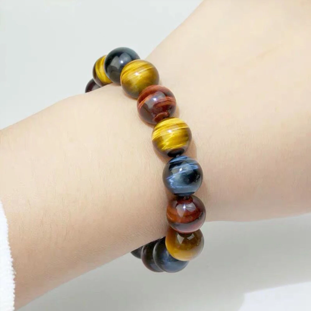 Multicolored Tiger Eye Beaded Bracelets Reiki Healing Meditation Bangles Elastic Rope Natural Stone FengShui Couple Jewelry 1pc