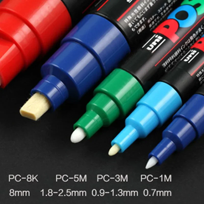 UNI POSCA Marker Pen Set POP Poster Advertising Graffiti Pen PC-1M PC-3M PC-5M PC-8K PC-17K Round Head Oily Paint Pen