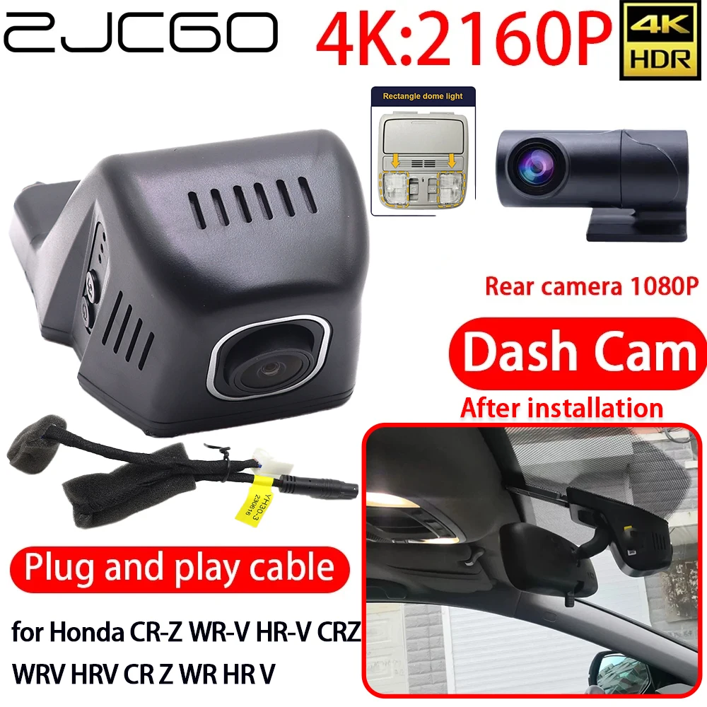 ZJCGO for Honda CR-Z WR-V HR-V CRZ WRV HRV CR Z WR HR V 4K DVR Dash Cam Wifi Lens Front Rear Camera 24h Monitor Recording