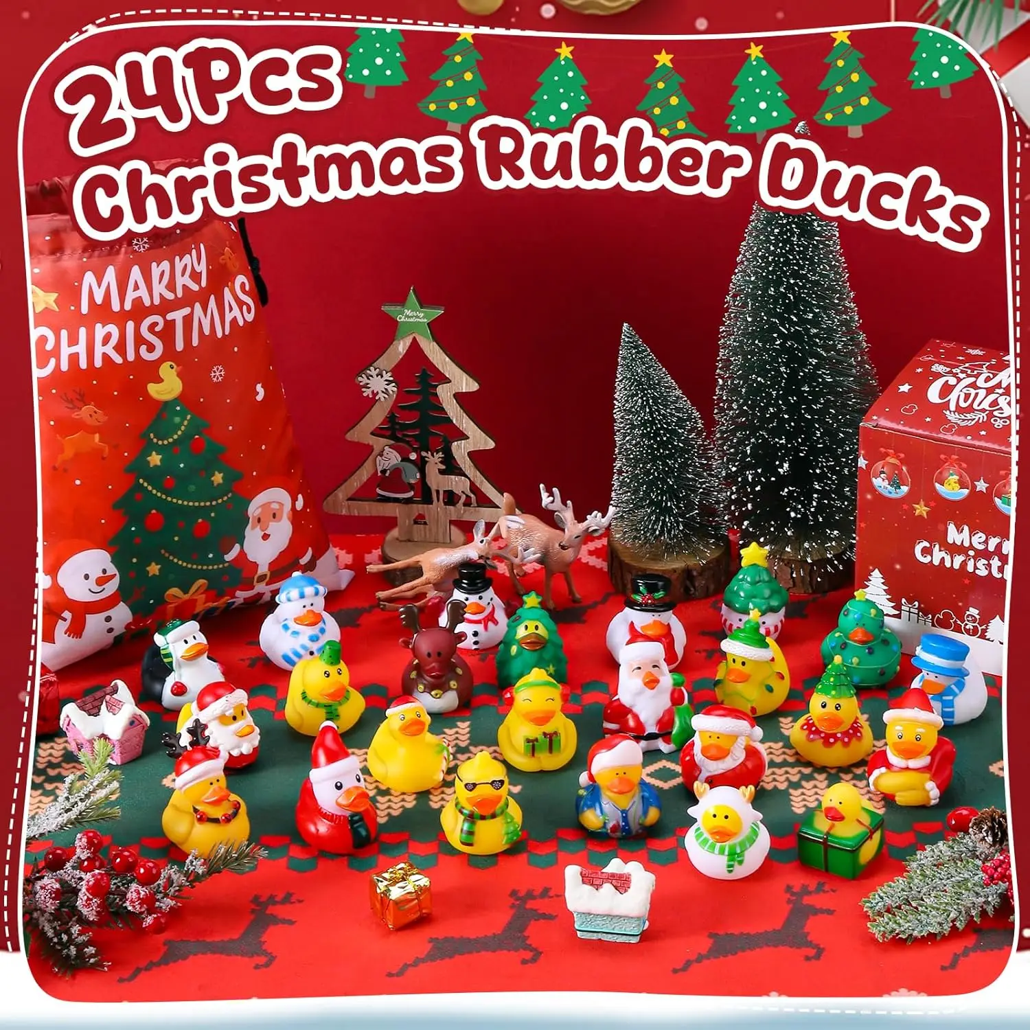 12-100pcs Christmas Rubber Ducks ，Jeep Duckies Toys for for Kids Xmas Stocking Stuffers,Christmas Decor,  Gift Exchange