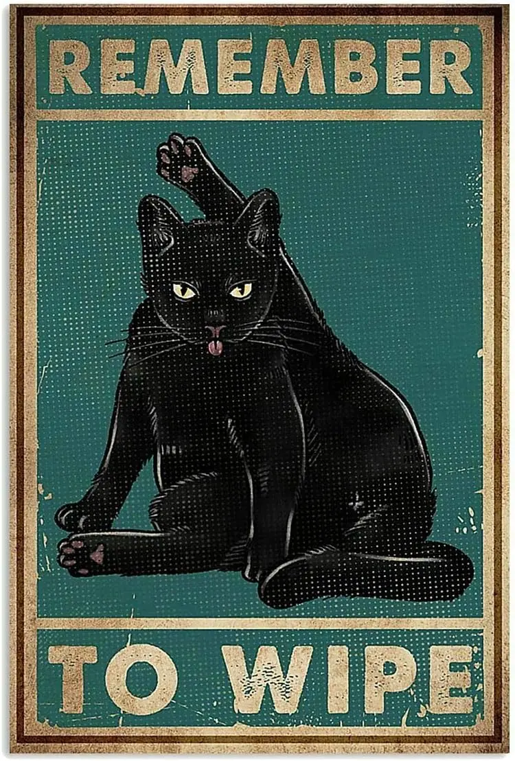 Cat Remember to Wipe Tin Sign Retro Kitchen Restaurant Bathroom People Cave Farm Wall Decoration Iron Metal Plate