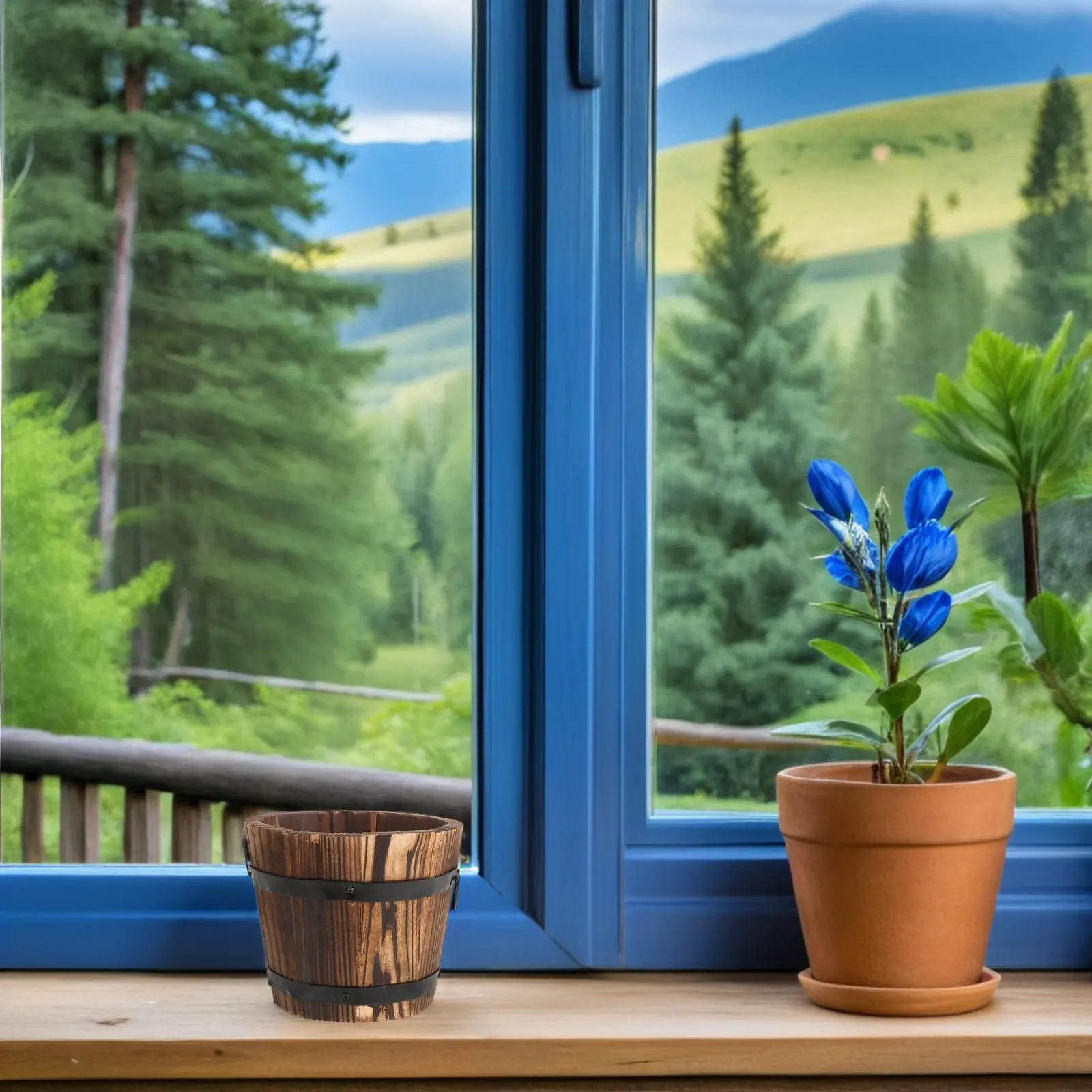 2Pcs Solid Wood Carbonized Barrel Planter Set Mini Wooden Succulent Pots Rustic Garden Flower Pots Outdoor Indoor Patio Decor
