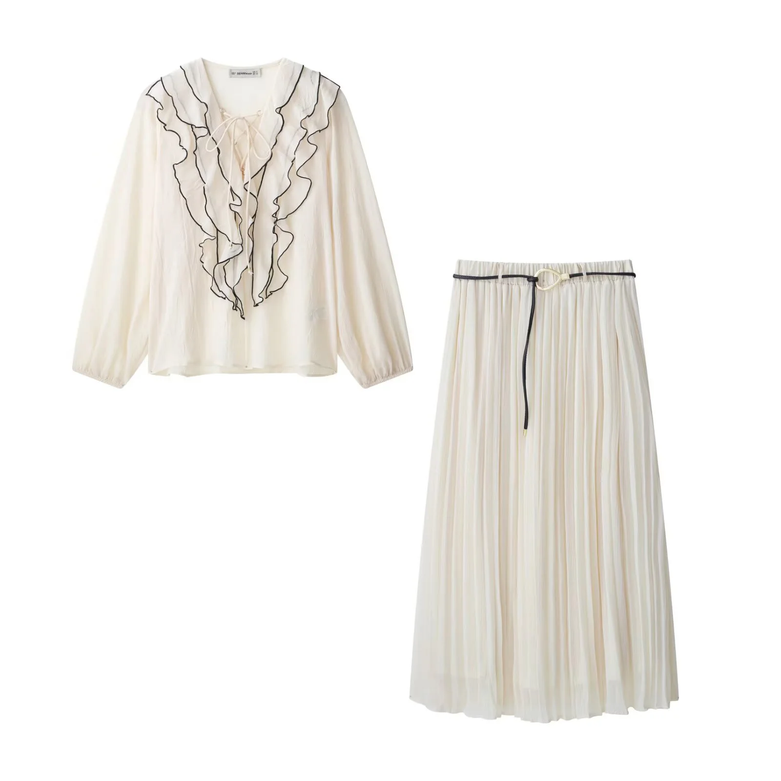 

2025 New Women's Summer Fashion Women Suit Holiday Boho Layered Decoration Ruffle Shirt +Beach Long Skirt 2 Piece Set