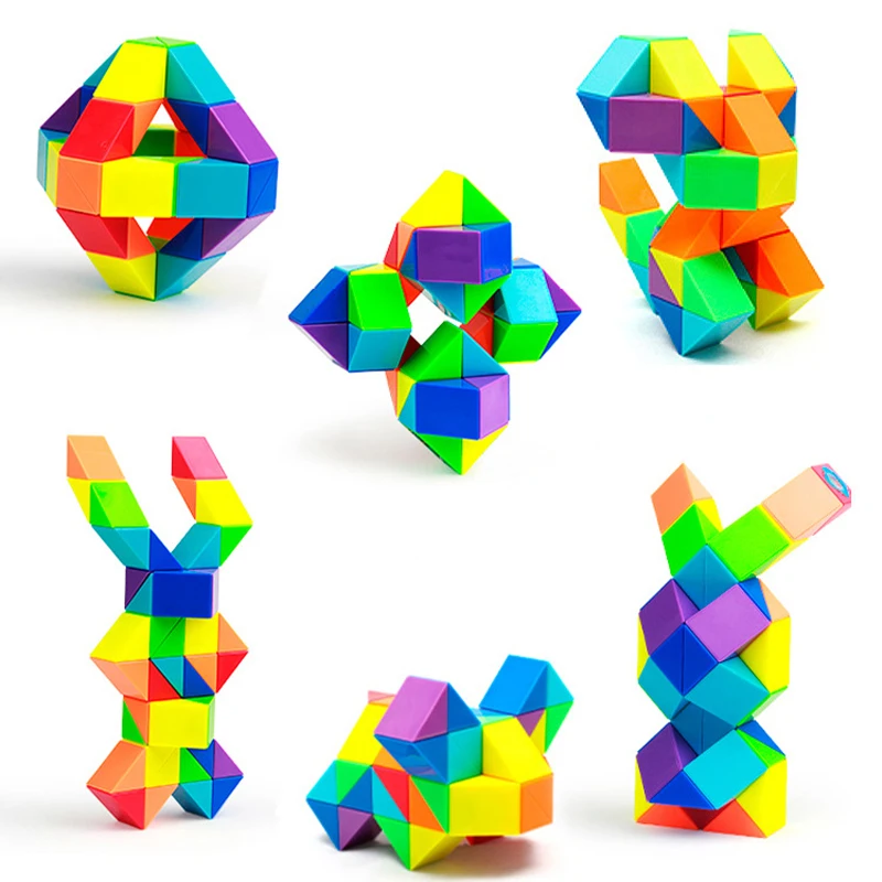 Colored Magic Cube Toys Magic Rule Snake Multi-color Puzzle Fidget Toys Decompression Transformable Cubes Educational Toys