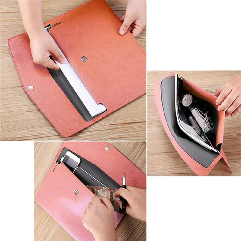 PU Leather A4 File Folder Document Holder Waterproof Portfolio Envelope Folder Case with Snap Closure Pink