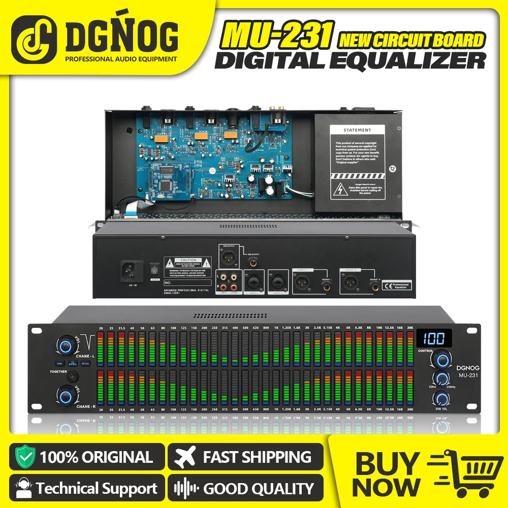 MU-231 Audio Equalizer Dual 31 Bands Digital Equaliser Profesional Sound System Equalizador Spectrum Speaker Management DGNOG