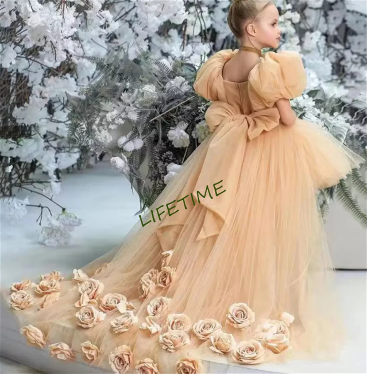 

2-14Years Trailer Flower Girl Dresses 2023 Simple Lace Pretty Dress For Wedding Pageant Ball Gowns Applique Elegant Party Dress