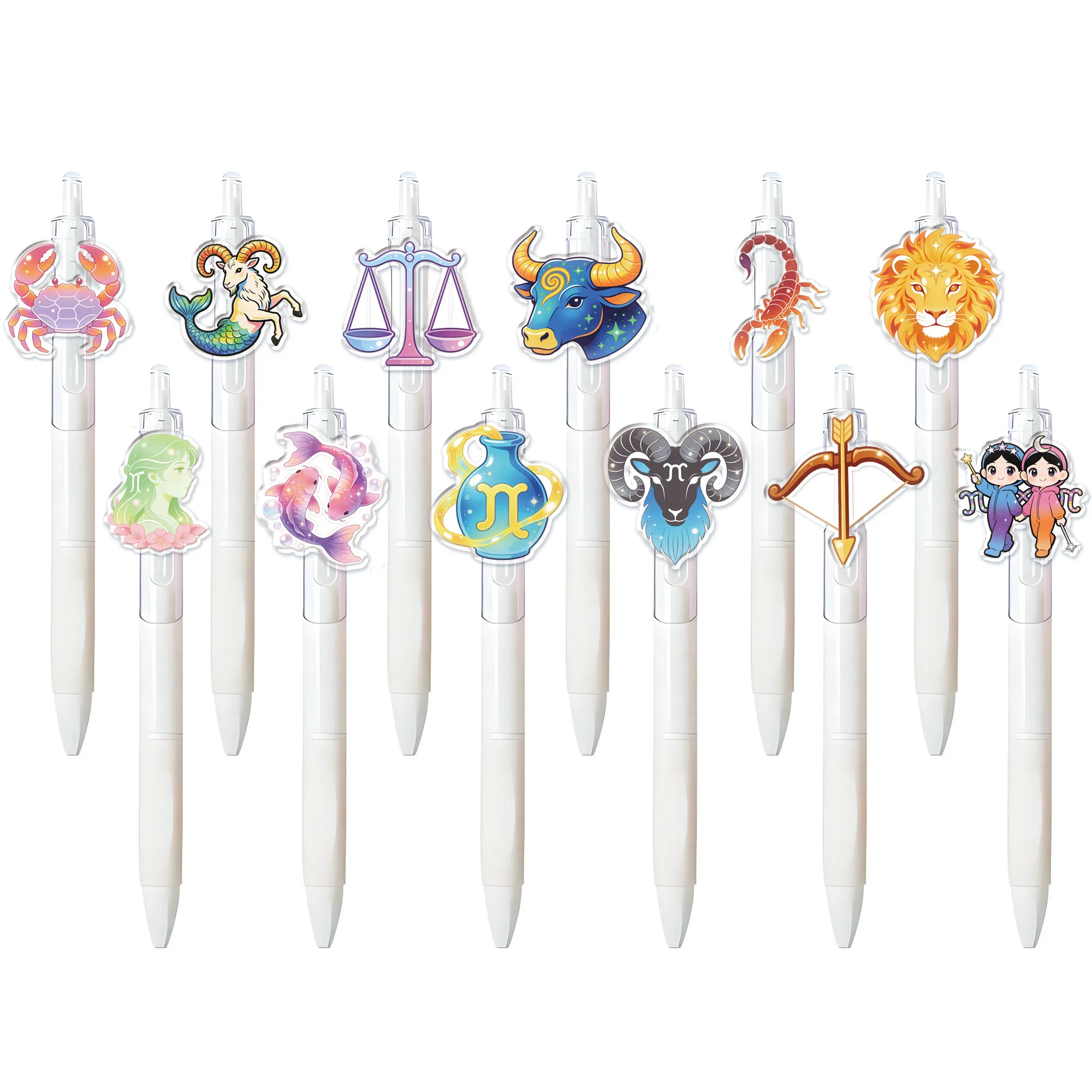 

12pcs Constellation Theme Press Ballpoint Pen Constellation Symbols Constellation Enthusiasts Write Stationery Pen