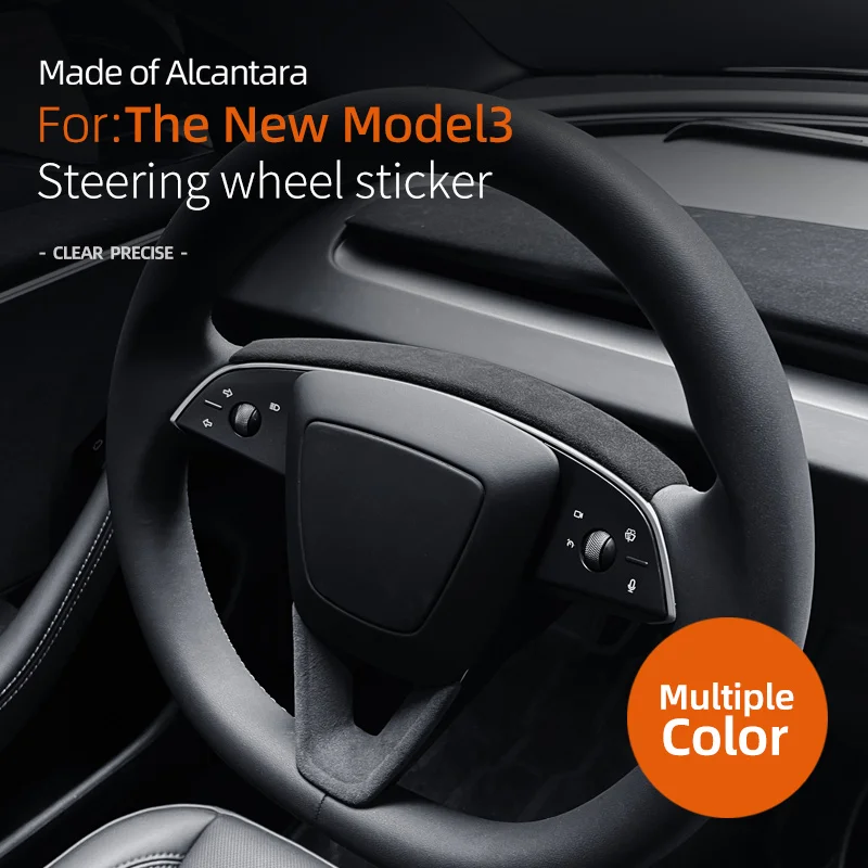 For New Tesla Model3 Highland 2024 Steering Wheel Trim Patch Alcantara Suede Panel Decoration Strip Sticker Interior Accessories