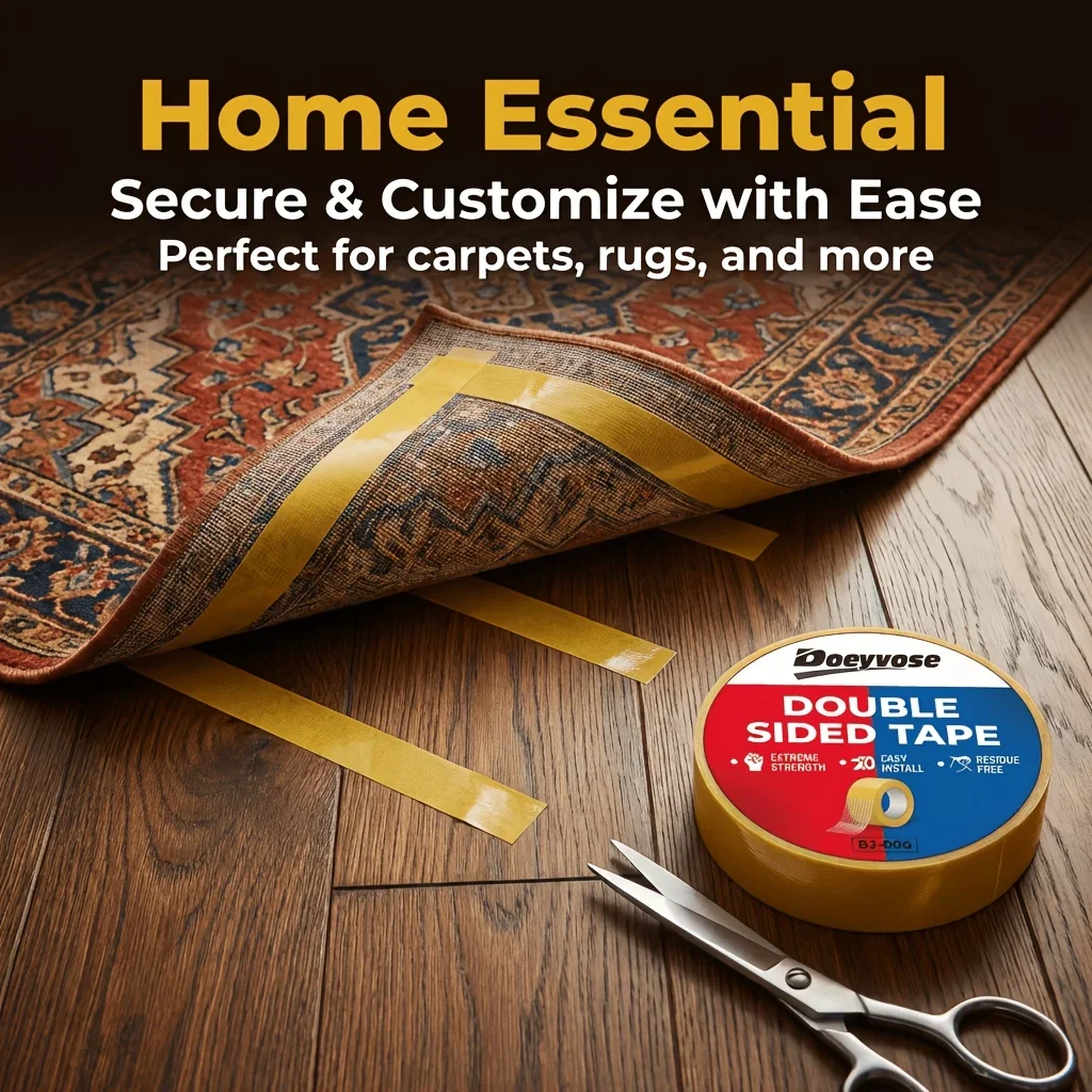 Doeyvose Cloth Base Double Sided Tape, Waterproof Non-slip Removable Tape for Carpet, Bathroom, Kitchen Decoration