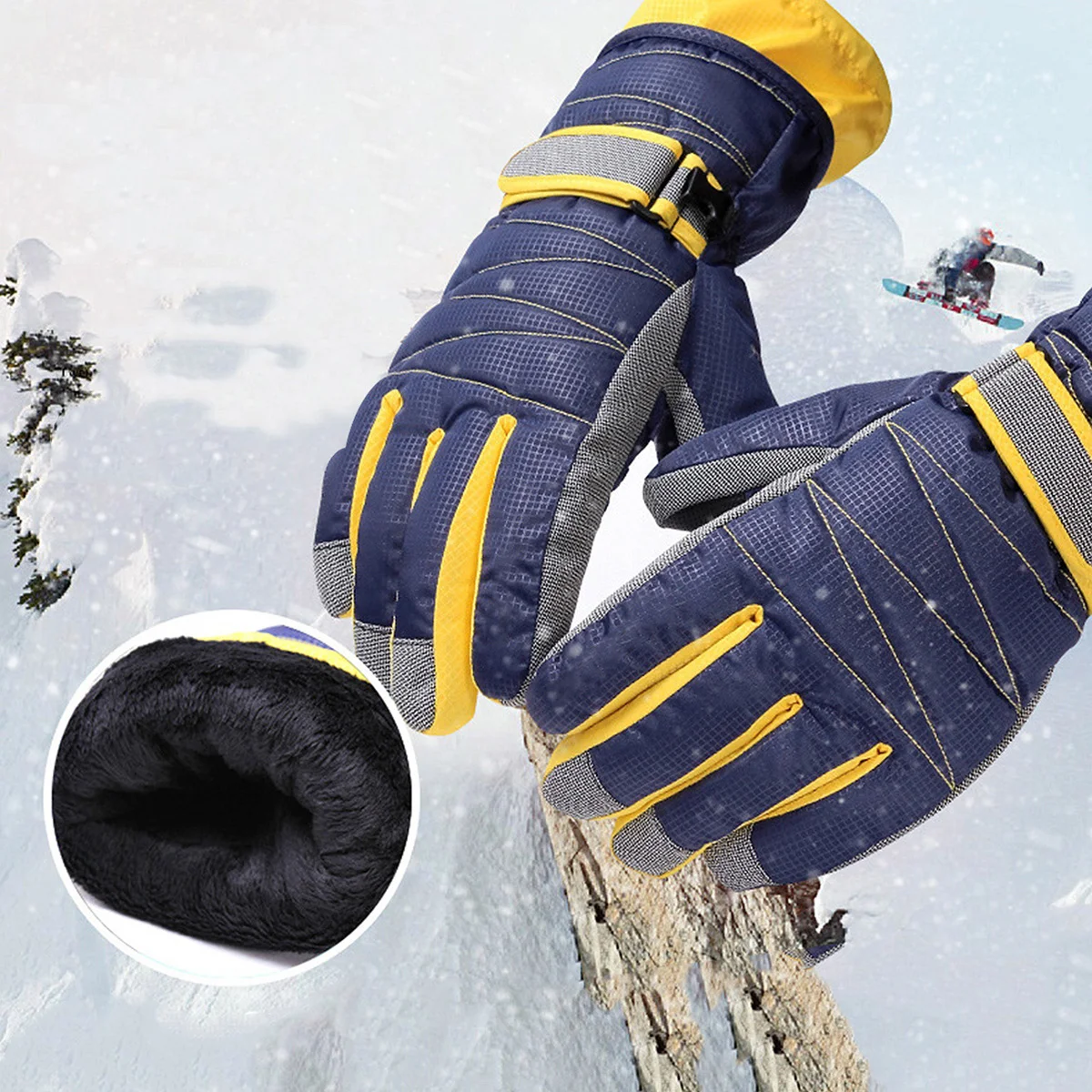 قفازات دافئة مقاومة للماء، قفازات قطنية طويلة الكفة قابلة للتعديل مقاومة للرياح للتزلج على الجليد لفصل الشتاء في الهواء الطلق