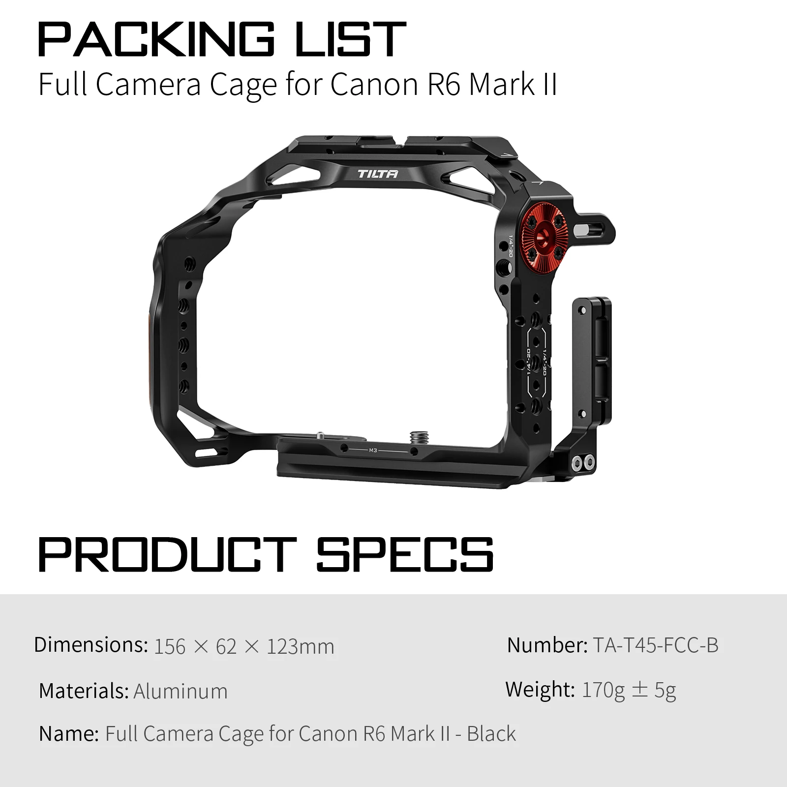 TILTA voor Canon R6 Mark II R6M2 TA-T45-A-B Volledige Camera Kooi voor Canon R6 Mark II R6 M2 Halve camera kooi 15mm LWS Grondplaat