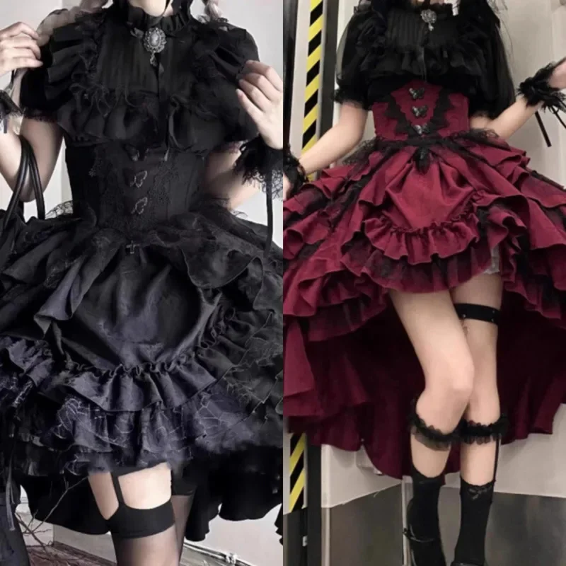 

Y2K Aesthetic Lace JK Cosplay Lolita Set Halloween Lolita Nightingale Girl Christmas Japan Cos Waist Cinching Dark Goth Punk Set