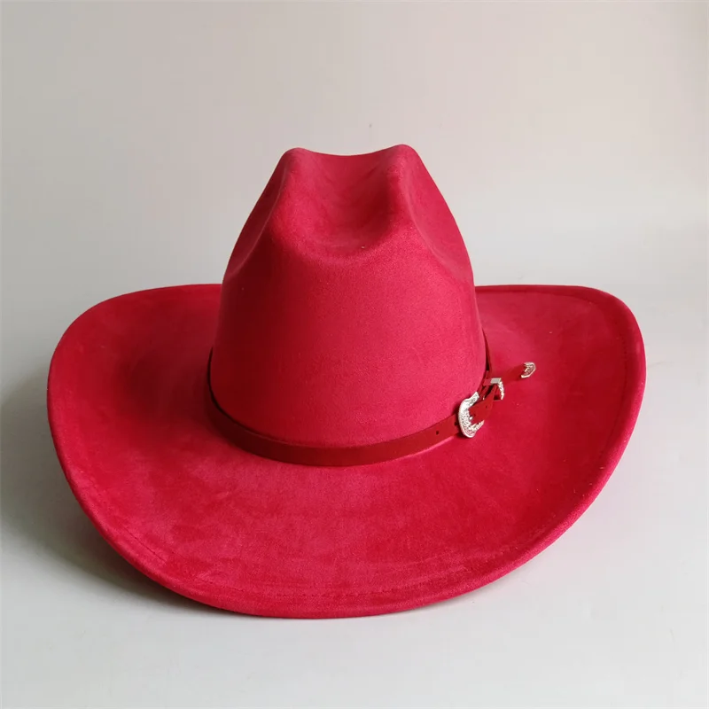 Suede hat Leather Belt And Hat Color Cowboy Hat New 58cm Cowboy Hat Suede Material Water Drop Top Men's and Women's Knight Hat